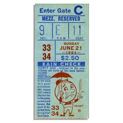 Rare Ticket Stub From the 1964 Legendary Baseball Game in Which Phillies Pitcher Jim Bunning Threw a