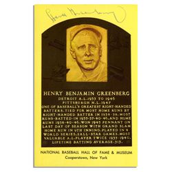 Hank Greenberg Signed Postcard of his Hall of Fame Plaque -- 3.5'' x 5.5'' -- Near Fine