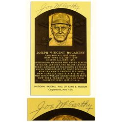 Joe McCarthy Signed Postcard of His HOF Plaque -- 5.5'' x 3.5'' -- Near Fine -- With PSA/DNA COA