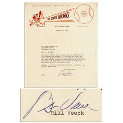 Hall of Famer Bill Veeck Signed Letter on St. Louis Browns Letterhead -- ''...It is against our poli