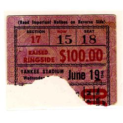Joe Louis vs. Billy Conn Ticket Stub -- 19 June 1946, Yankee Stadium -- Ringside Ticket -- Closed Te