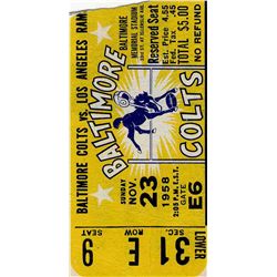 Baltimore Colts vs. Los Angeles Rams 1958 Ticket Stub -- 1.75'' x 3'' -- Very Good