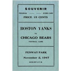 Boston Yanks vs. Chicago Bears Program -- Early Incarnation of Baltimore Colts -- 2 November 1947, F