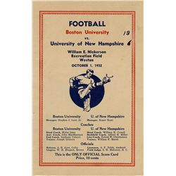 Program for Boston University vs. University of New Hampshire -- 1 October 1932 -- Near Mint
