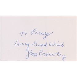 Notre Dame ''Four Horseman'' Halfback Jim Crowley Signed 5'' x 3'' Card -- ''To Percy / Every Good W
