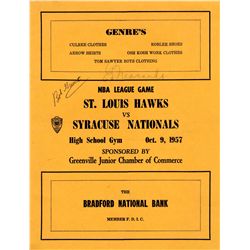 St. Louis Hawks vs. Syracuse Nationals Program -- 9 October 1957 -- Signed by ''Easy'' Ed Macauley -