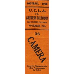 UCLA vs. USC Game Ribbon -- 24 November 1938, Los Angeles Coliseum -- Measures 2'' x 6.25'' -- Very