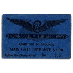 Very Early Indianapolis Motor Speedway Ticket Stub -- From The Pre-500 Races