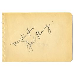 Rare Jack Benny & Mary Livingstone Signatures -- Actor Alan Curtis' Signature on Verso -- 6.25'' x 4
