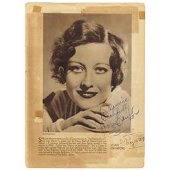 Joan Crawford Magazine Photo -- Signed ''For Maurice / Gratefully / Joan Crawford'' -- 8'' x 10'' --