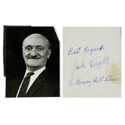 Jack Wright Signed Photo -- ''Best Regards, Jack Wright, c/o Benny Hill Show'' -- 3.25'' x 4.25'' --