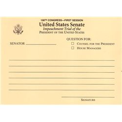 Bill Clinton Senate Impeachment Trial Question Card -- January 1999 -- 7'' x 5'' -- Near Fine