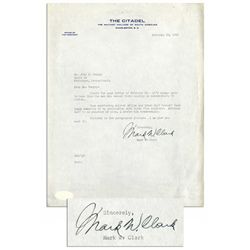 General Mark W. Clark TLS ''...Thanks for your letter...It's always good to hear from the men who se