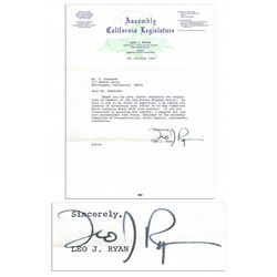 Leo Ryan 1969 Typed Letter Signed 9 Years Before His Murder at Guyana's Jonestown Massacre