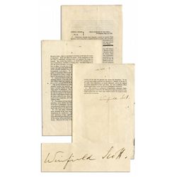 General Winfield Scott Document Signed -- Seminole Wars Relating to Soldier Abuse