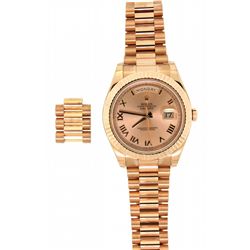 WATCH: (1) Men's 18kr Rolex OP Day Date II wristwatch; 41mm case; pink Roman dial; fluted bezel; Pre