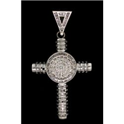 PENDANT:  [1] 10k WG cross pendant set with rd and baguette cut diamonds, TWA 11.0 cts., H-J, SI1-I1