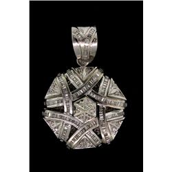 PENDANT:  [1]14k WG medallion pendant set with 210 baguette and 18 rd diamonds, TWA 3.5 cts, I-K, SI