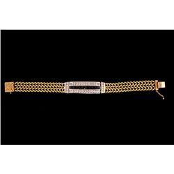 BRACELET: (1) 14ky and WG diamond and sapphire bracelet 7  long x 13.4mm wide. Rectangular center WG
