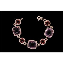 BRACELET: (1) Pink tourmaline and amethyst, diamond bracelet in 18k WG 7 1/4  long with (3) 14 x 16m