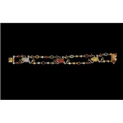 BRACELET: (1) Diamond and multi-colored gemstone 18k YG bracelet 7 1/2  long with (3) frogs through 