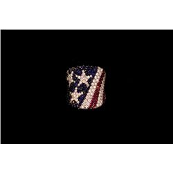RING: (1) 18kw diamond, ruby and blue sapphire American flag motif ring set with (123) rbc diamonds 