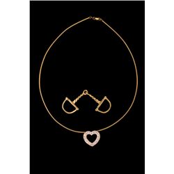 PENDANT & NECKLACE: (1) Diamond and 14ky heart slide pendant and neck wire. Pendant is 3/4  long wit