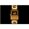 Image 2 : WATCH: (1) Gianni Versace Signature gold plated watch with open square link bracelet. Logo on face. 