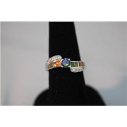 23.00 CTW ANTIQUE LOOKING CZ AND OPAL PEARL RING .925 S