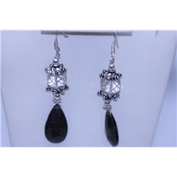 42.75 CTW ROSE QUARTZ & SMOKEY TOPAZ EARRINGS .925 STER