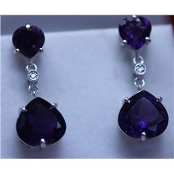 32.15 CTW AMETHYST AND DIAMOND EARRINGS .925 STERLING S