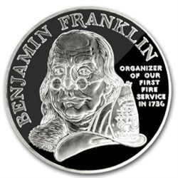 1992 Ben Franklin Firefighters Silver Medal 1oz - Proof