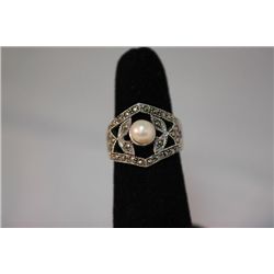 26.00 CTW ANTIQUE LOOKING PEARL RING .925 STERLING SILV