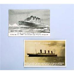 Two postcards of the RMS Titanic: a pre-disaster RP by Reginald Silk of Portsmouth captioned "RMS Ti