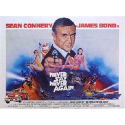 A British quad film poster for the James Bond film "Never Say Never Again" (Warner Brothers 1983), s