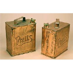 A pair of Pratt's petrol cans, of copper and brass construction, with the Pratt's logo embossed on t