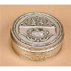 A Royal Mail Steam Packet Co. circular silver box, by Elkington & Co (Birmingham 1926), the hinged l