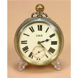 A Great Western Railway nickel-cased keyless pocket watch by Rotherhams of London, with snap bezel,.