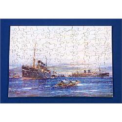 A untitled British India Steam Navigation Co. wooden jigsaw puzzle, depicting the three funnel liner