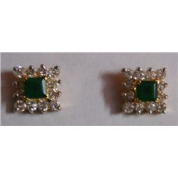 3.718g Earring in 14kt 3.378g Gold,1.02 Ctw Diamond,0.68 Ctw Emerald