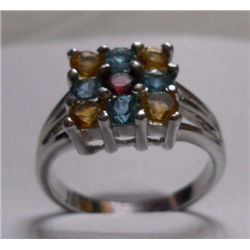 6.050g Ring of Citrine,Blue Topaz and Garnet in Silver