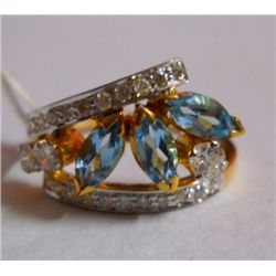 3.437g Ring in 14kt 3.171g Gold,0.46 Ctw Diamond,0.87 Ctw Blue Topaz