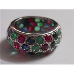 7.810g Ring of Emerald,Ruby and Sapphire in Silver