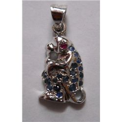 2.660g Monkey Shape Pendant of Sapphire and Ruby in Silver