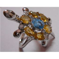 Frog Design Ring of Citrine,Blue Topaz and CZ of weight 6.880g Sterling Silver