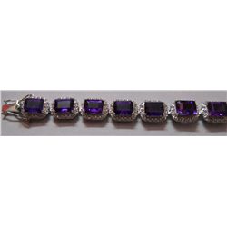 Amethyst and CZ 26.140g Bracelet in Silver