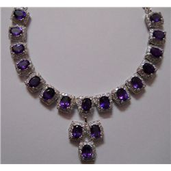 Amethyst and CZ 36.370g Necklace in Silver