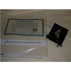 24K Gold Plated Piece of Notre Dame Stadium