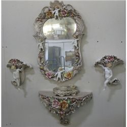 Capo DiMonte Mirror,Shelf, 2-planters, and