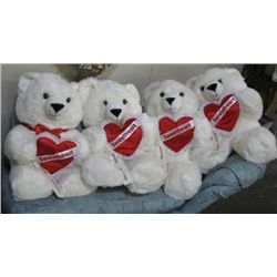 4- White Teddy Sweetheart Bears, Approx 27"tall